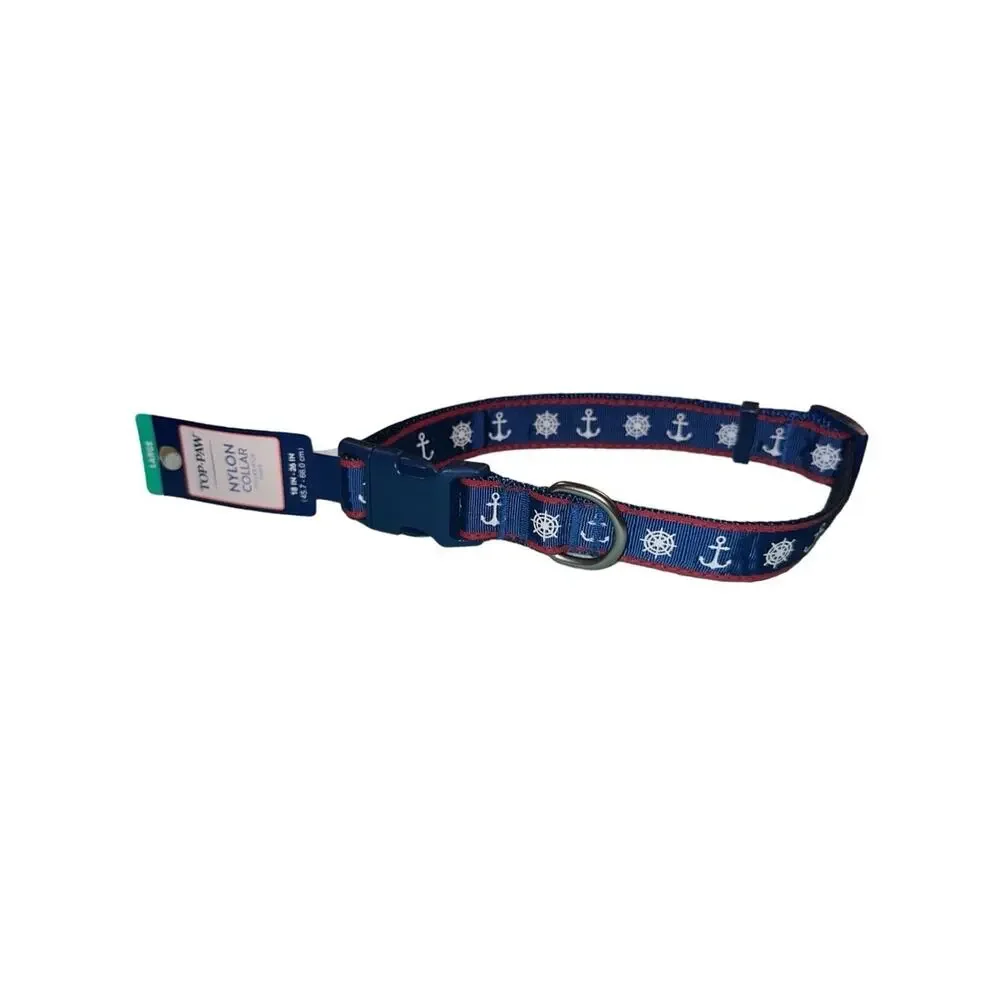 Top Paw Blue Nautical Anchor Nylon Adjustable Dog‎ Collar X-Small 8-12 in